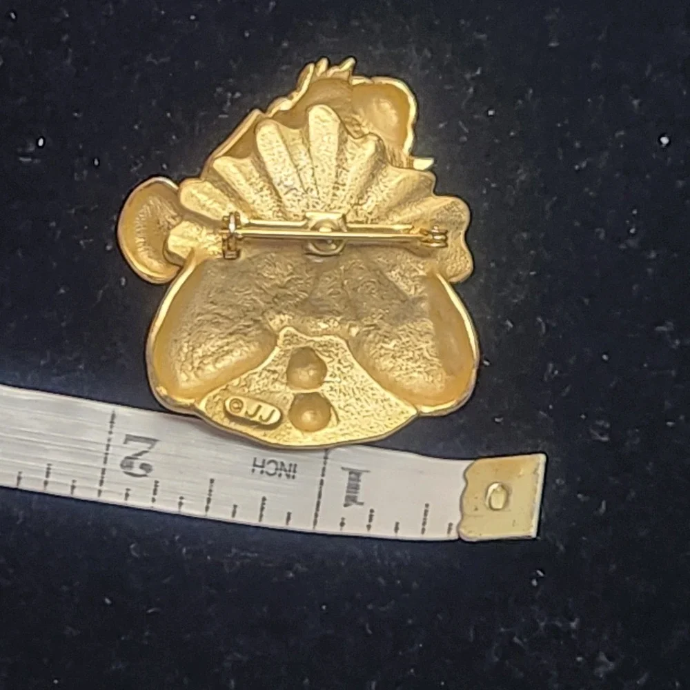 Vintage Gold Tone Clown Brooch Pin Whimsical Circus Jewelry Matte Gold Finish JJ